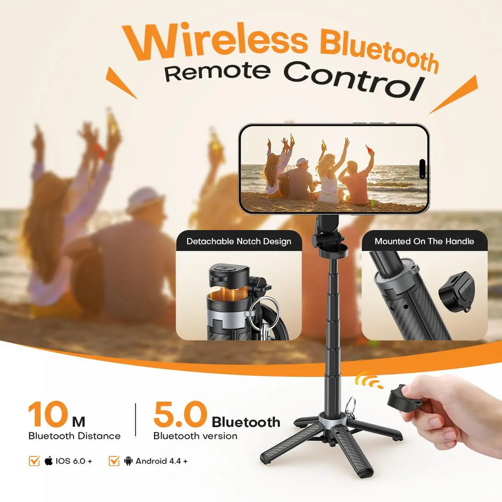 Upgrated 4-In-1 Magnetic Selfie Stick with Remote for Cell Phone 360° Rotation.Can Transforms into Mini Tripod/Camera Grip/Handheld Stabilizer/Phone Stand.Extend to 25 Inches