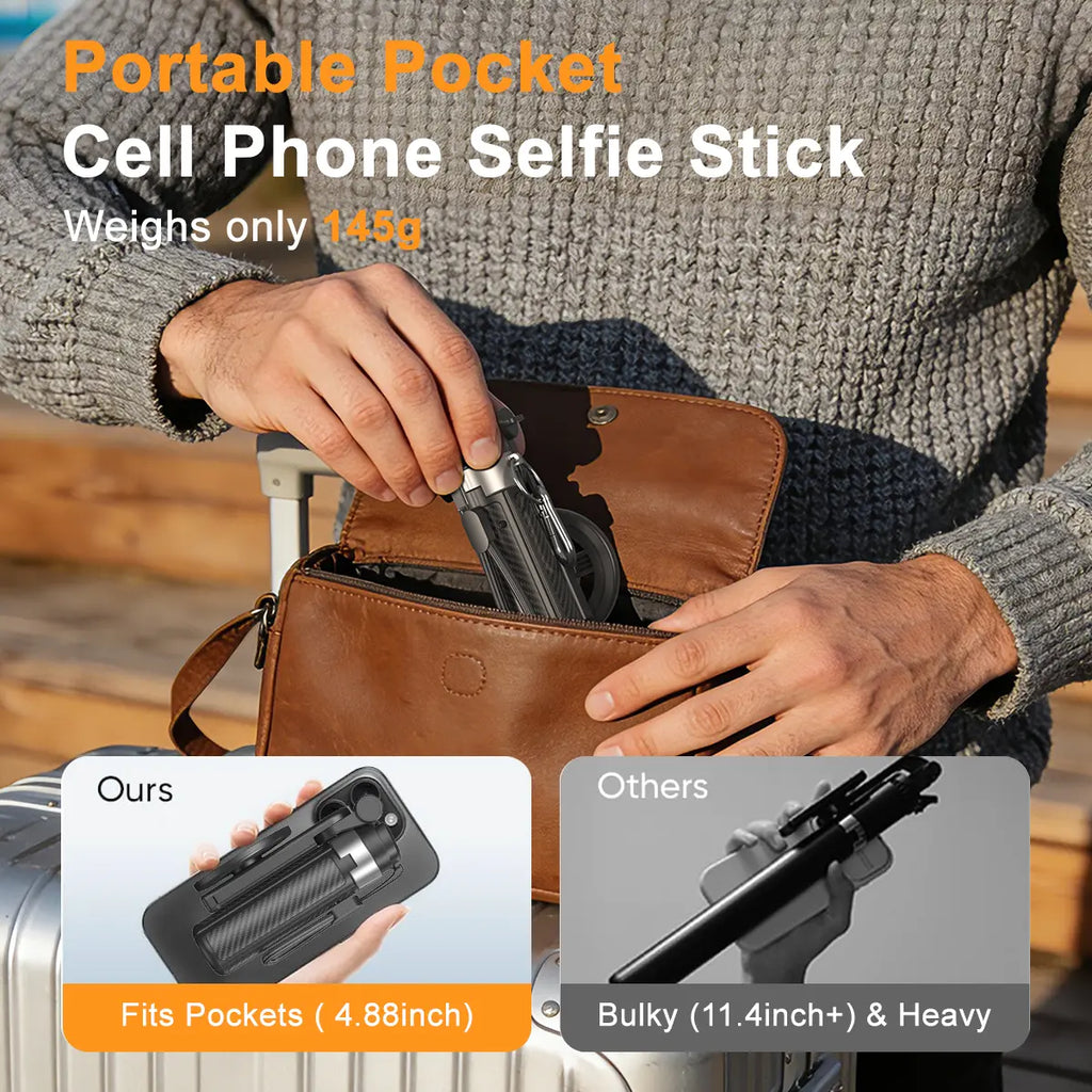 Upgrated 4-In-1 Magnetic Selfie Stick with Remote for Cell Phone 360° Rotation.Can Transforms into Mini Tripod/Camera Grip/Handheld Stabilizer/Phone Stand.Extend to 25 Inches