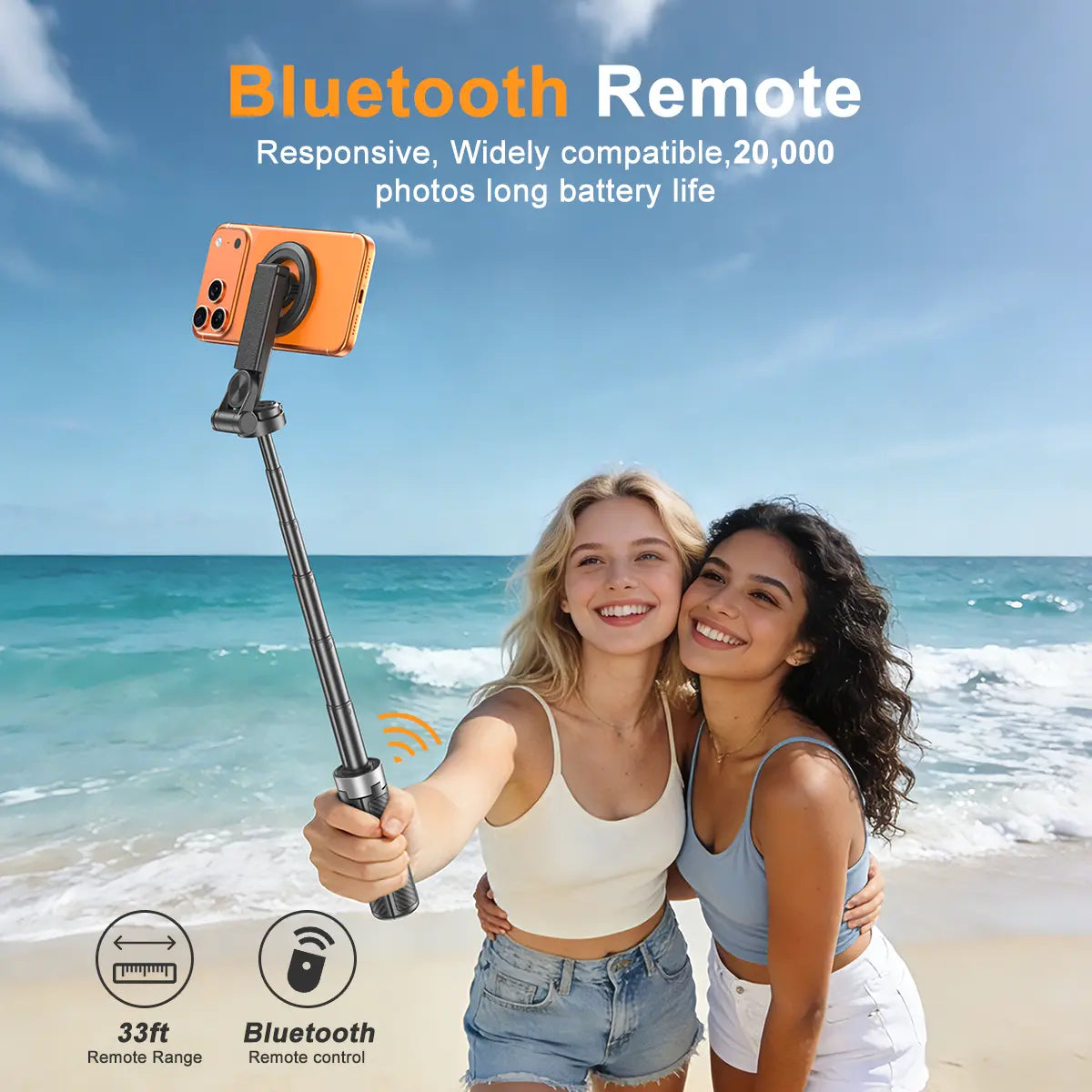 Upgrated 4-In-1 Magnetic Selfie Stick with Remote for Cell Phone 360° Rotation.Can Transforms into Mini Tripod/Camera Grip/Handheld Stabilizer/Phone Stand.Extend to 25 Inches
