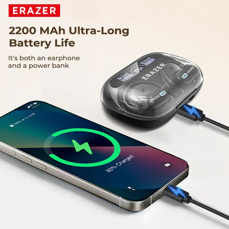 ERAZER XP18 Powerbank Earbuds,Can Charge Phones,Wireless Bluetooth Headphones, Bluetooth 6.0, OWS Earphones , Sports Headphones, High Sound Quality Headphone, Daily Waterproof Wear Comfortable for Daily Calls Compatible with Android/Ios
