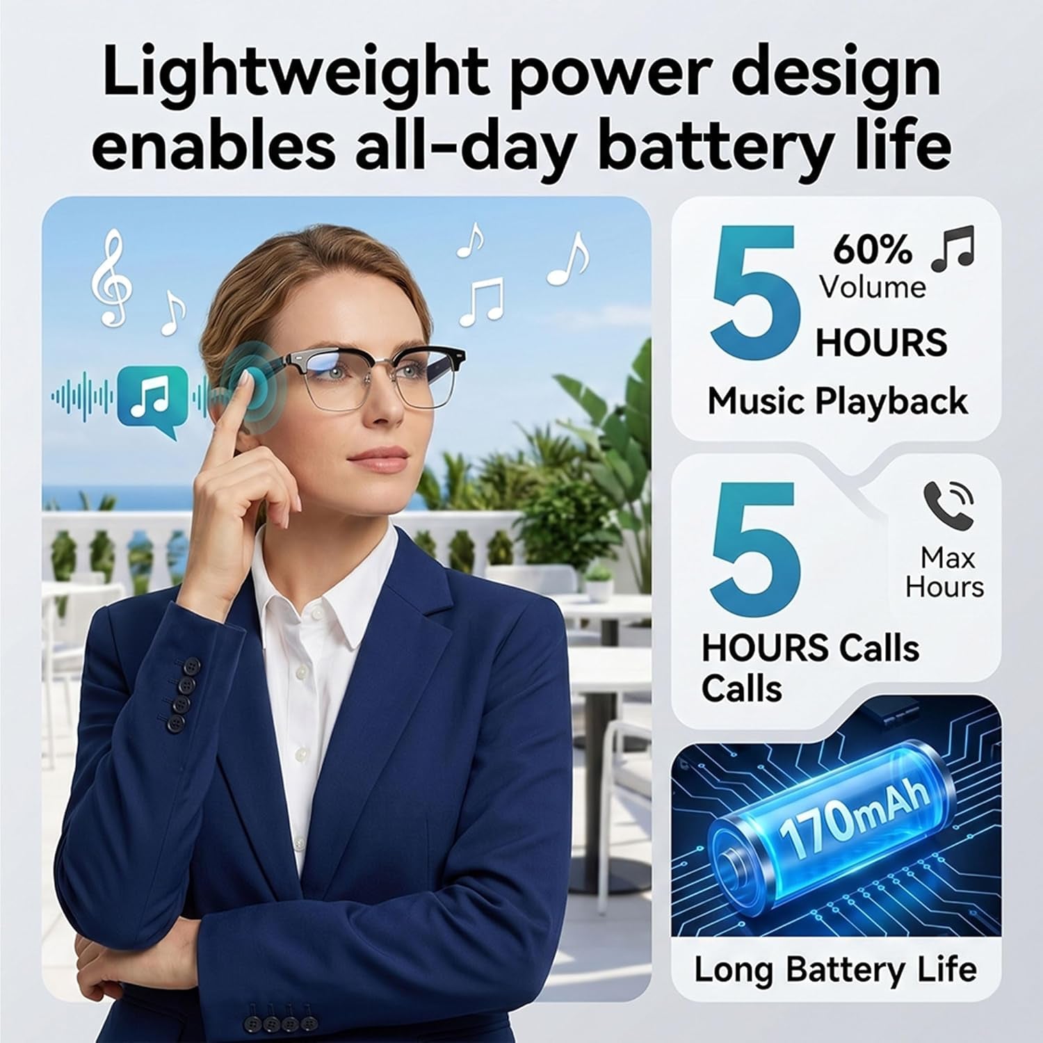 AI Smart Glasses, 164 Language Translation Glasses, Bluetooth Glasses with Speakers for Music and Calls, Photochromic Lenses, 170Mah Battery for Men Women, Travel, Work and Sports