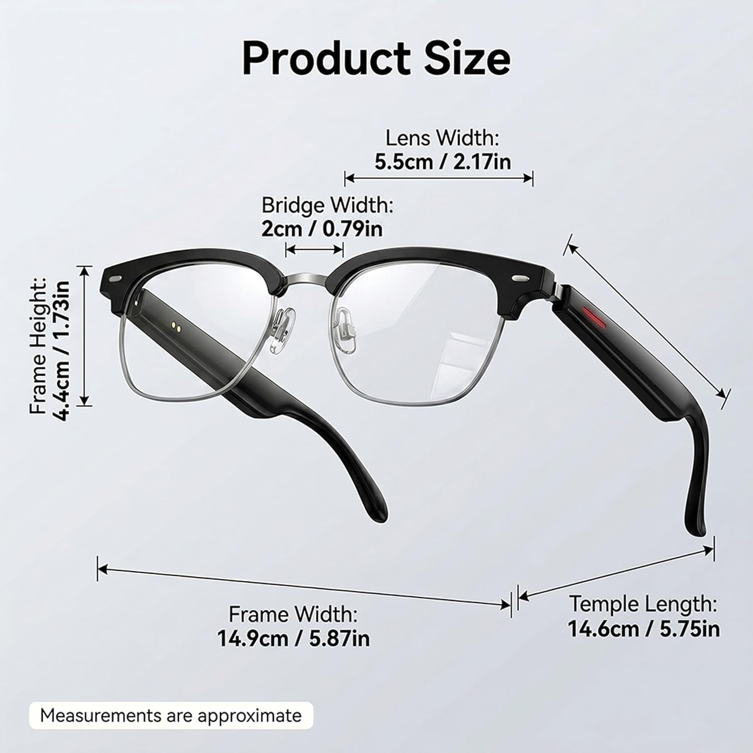 AI Smart Glasses, 164 Language Translation Glasses, Bluetooth Glasses with Speakers for Music and Calls, Photochromic Lenses, 170Mah Battery for Men Women, Travel, Work and Sports