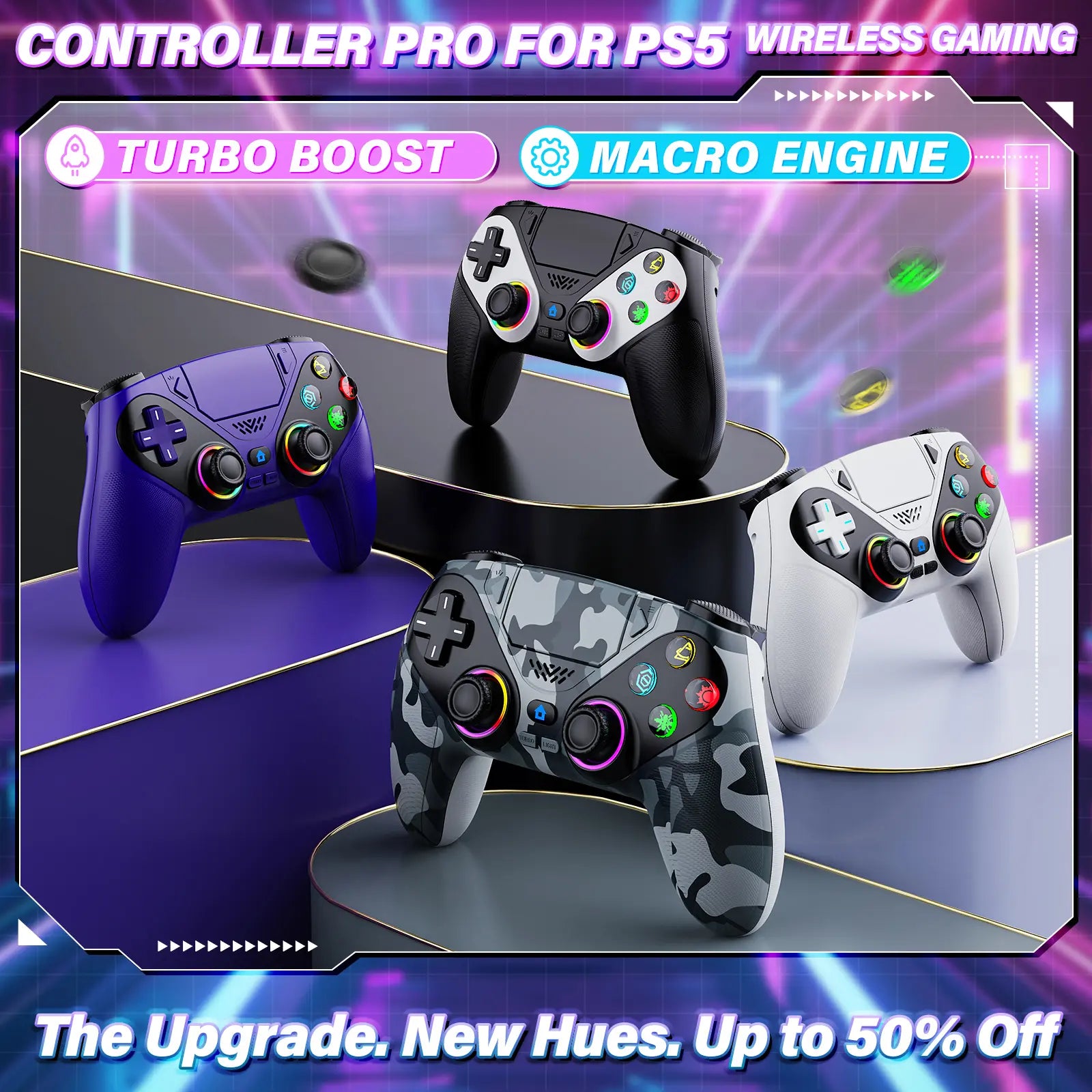 Wireless Gaming Controller Pro for PS5 with LED RGB Light– Compatible with Playstation 5,Dual Vibration, Motion Sensing, Programmable Buttons & 1000Mah Fast-Charging Battery