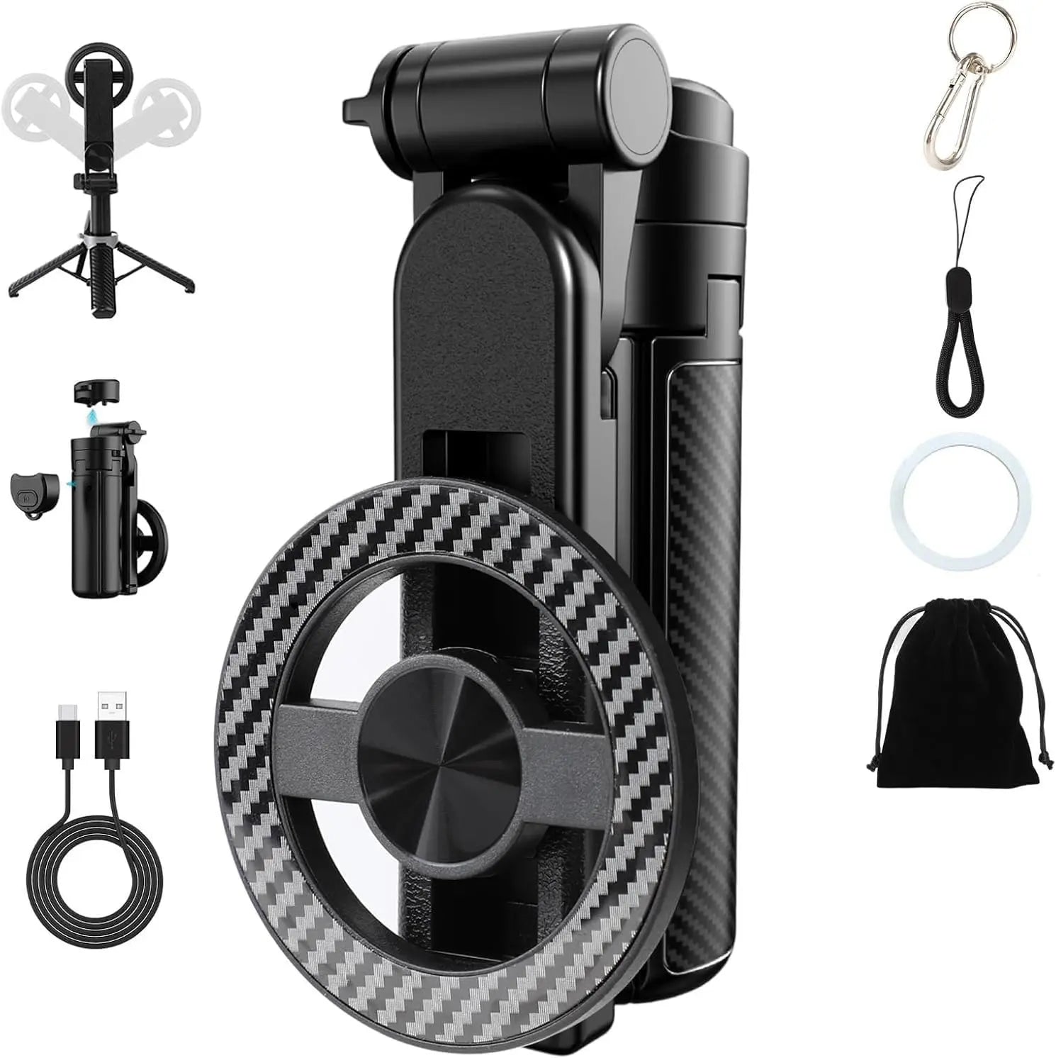 Upgrated 4-In-1 Magnetic Selfie Stick with Remote for Cell Phone 360° Rotation.Can Transforms into Mini Tripod/Camera Grip/Handheld Stabilizer/Phone Stand.Extend to 25 Inches