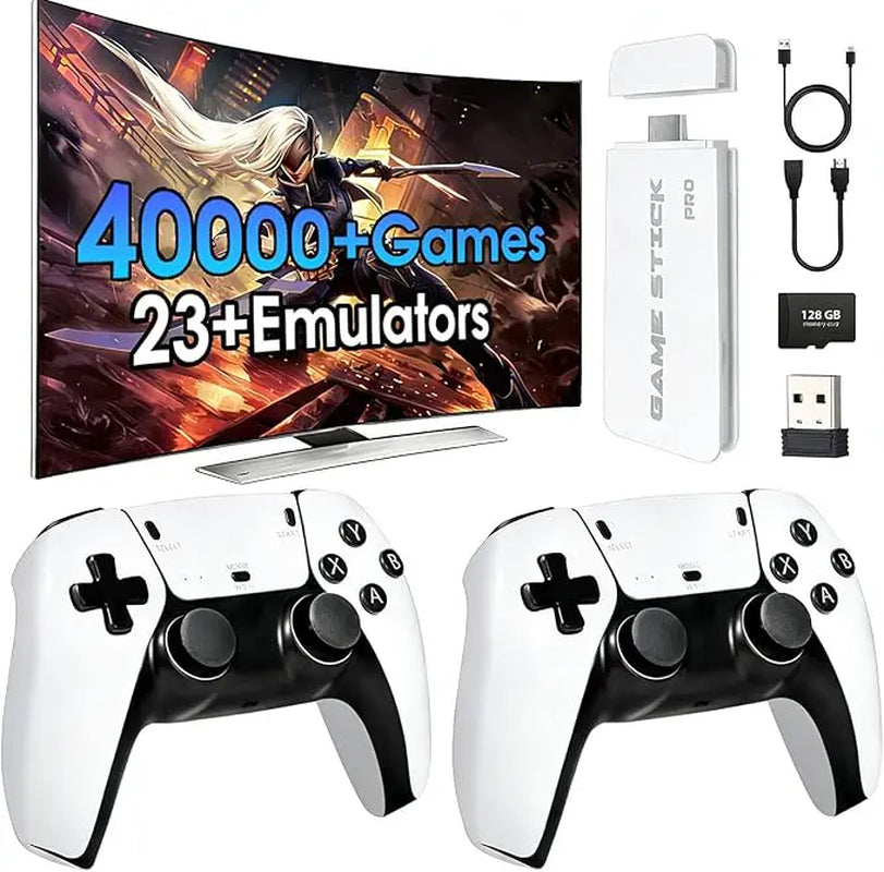 Retro Mass Games Console (No PS2/N64) - Tech Gadgets, 40000+ Built-In Games, 19 Emulators, 2 Wireless Controllers, HD Output, 128GB SD Card, Portable Gaming System - Father'S Day Gifts for Kids & Adults