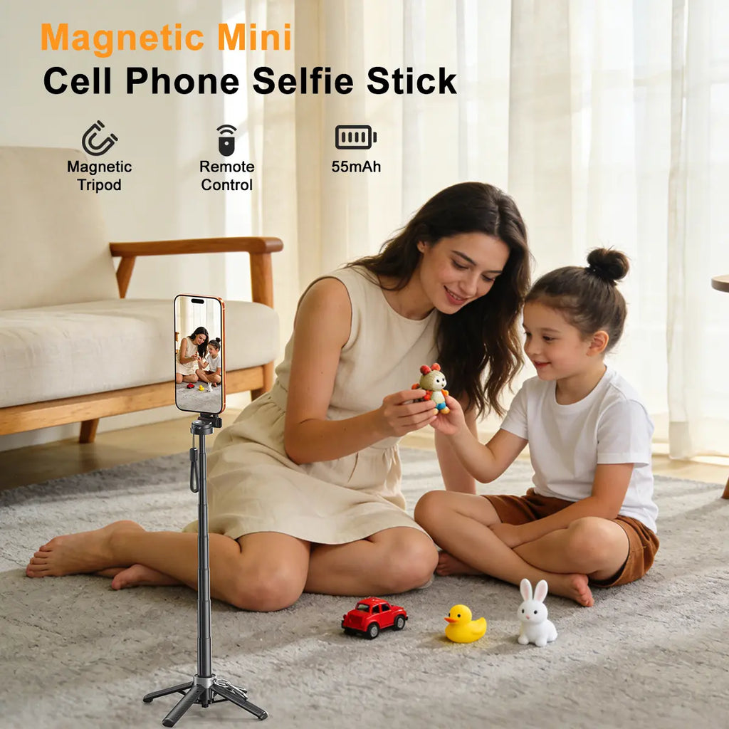 Upgrated 4-In-1 Magnetic Selfie Stick with Remote for Cell Phone 360° Rotation.Can Transforms into Mini Tripod/Camera Grip/Handheld Stabilizer/Phone Stand.Extend to 25 Inches