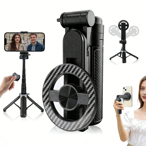 Upgrated 4-In-1 Magnetic Selfie Stick with Remote for Cell Phone 360° Rotation.Can Transforms into Mini Tripod/Camera Grip/Handheld Stabilizer/Phone Stand.Extend to 25 Inches
