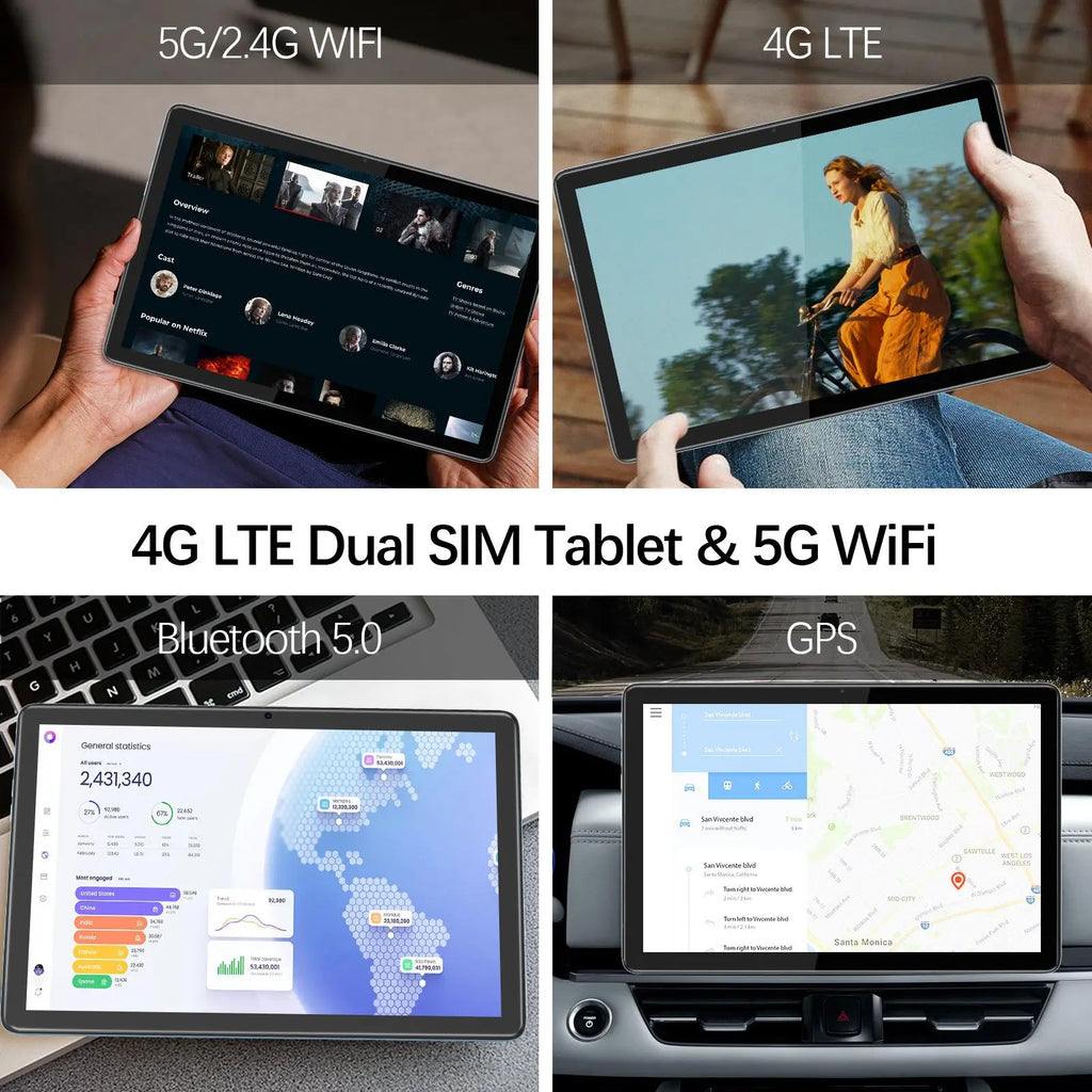 10.1 Inch Android 14 Tablet, Large Screen Entertainment Office Dual Channel Speaker Tablet, HD Screen Tablet with 128G Storage, 2.4G/5G Wifi Wireless Tablet, Portable Tablet, Dual Camera Tablet